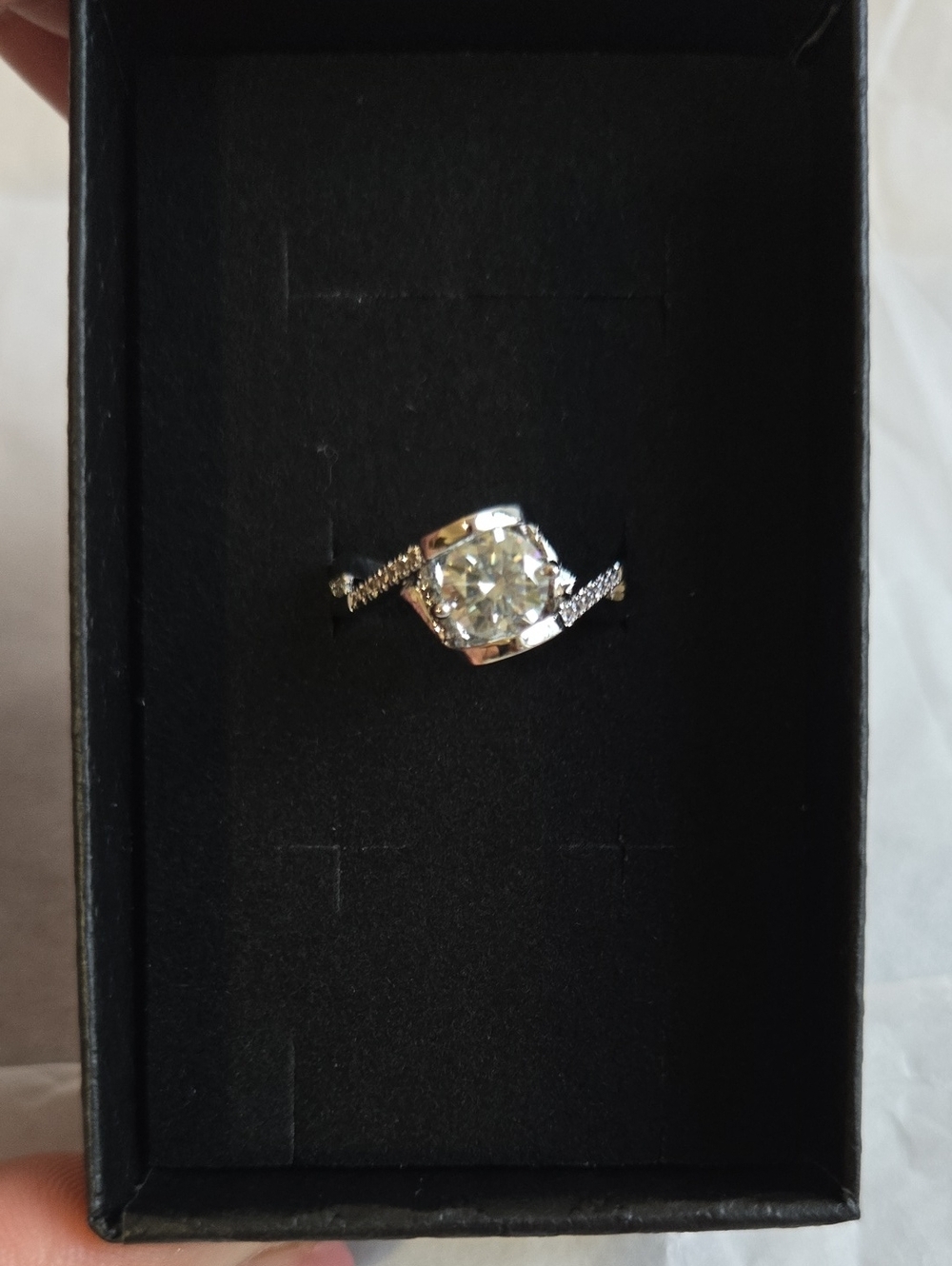 White Gold Plated Solitaire Engagement Ring with Clear Moissanite Stone